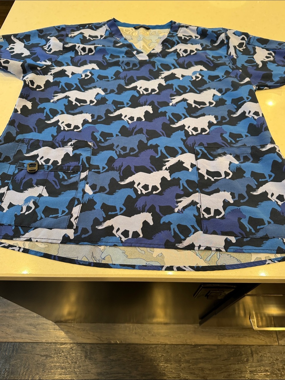 Carhartt Blue Multi Horse-Print Scrub Top